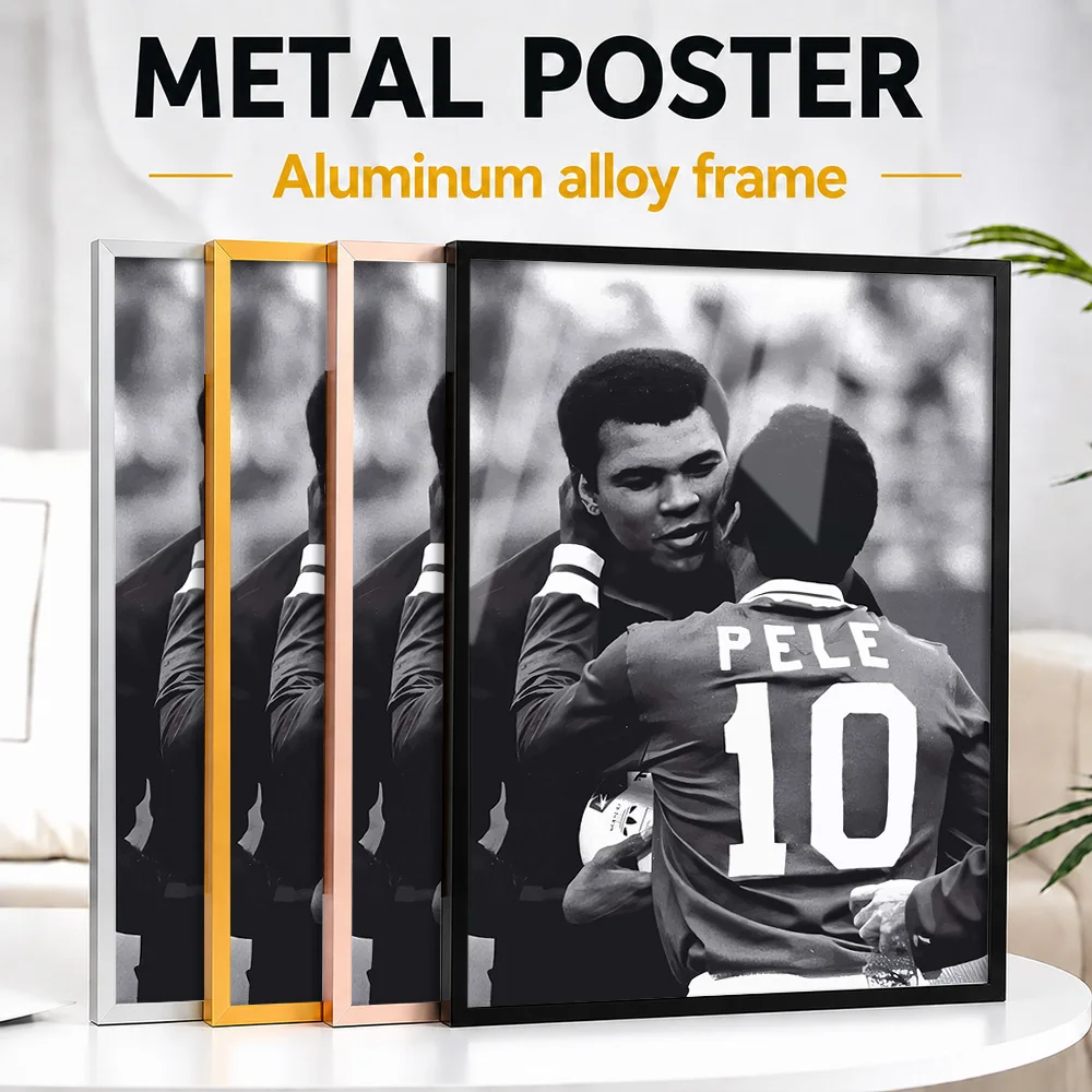 Muhammad Ali And Pele Together Framed Metal Print Personalized Photography Wall Art For Sports Memorabilia Room, Soccer Fan Gift