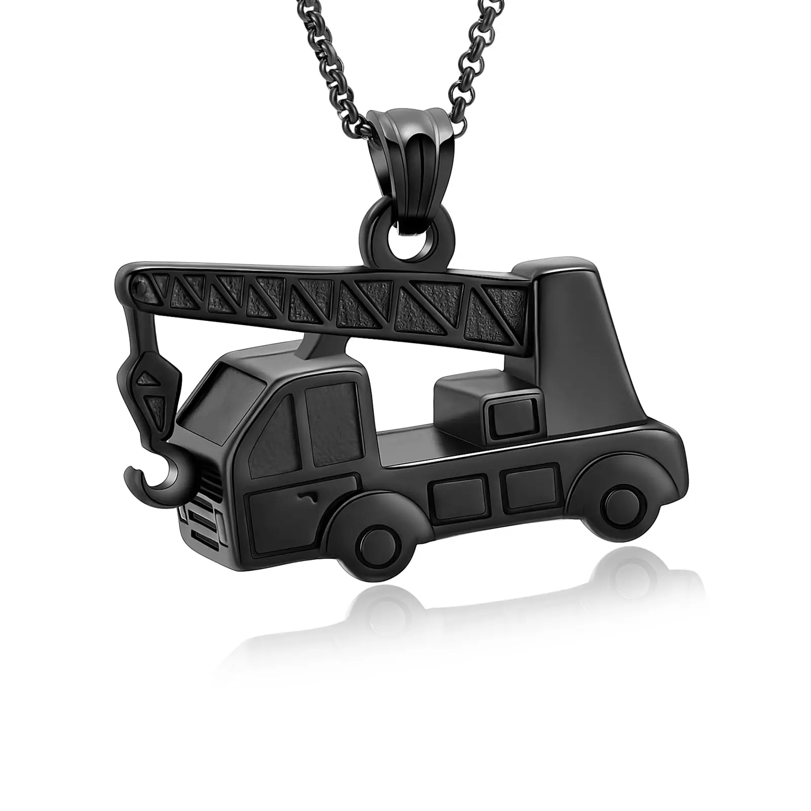 Crane Urn Necklace Cremation Jewelry for Ashes Stainless Steel Construction Vehicle Pendant Keepsake Memorial Gift for Men