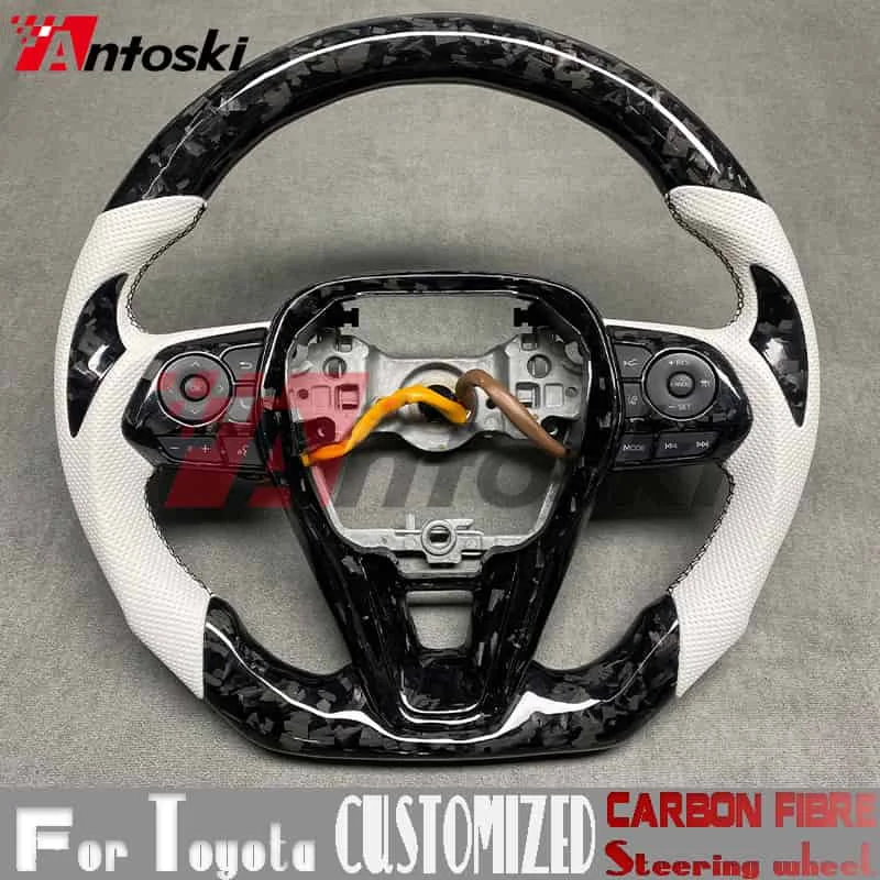 Sports Style For Toyota 2018 2019 2020 2021 2022 2023 Customized Carbon Fiber Steering Wheel White Perforated Leather