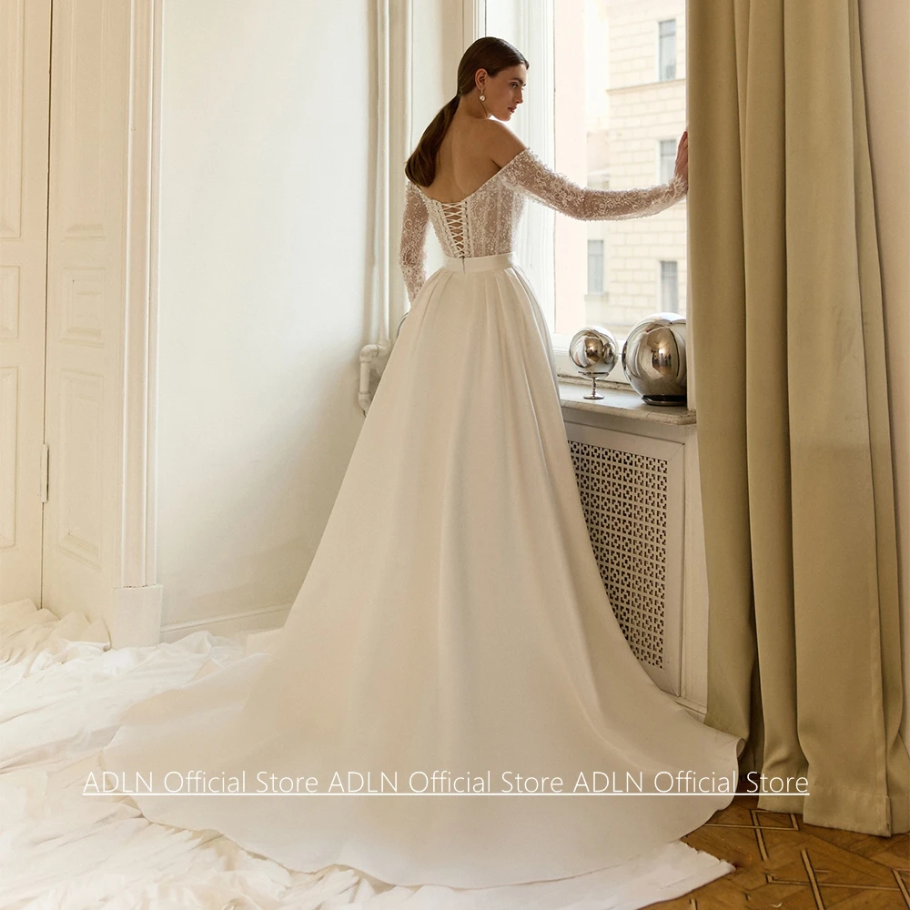 Customized Mermaid Wedding Dress Detachable Skirt Sexy V Neck Long Sleeves Beading Sequined Applique Slit Bridal Gown