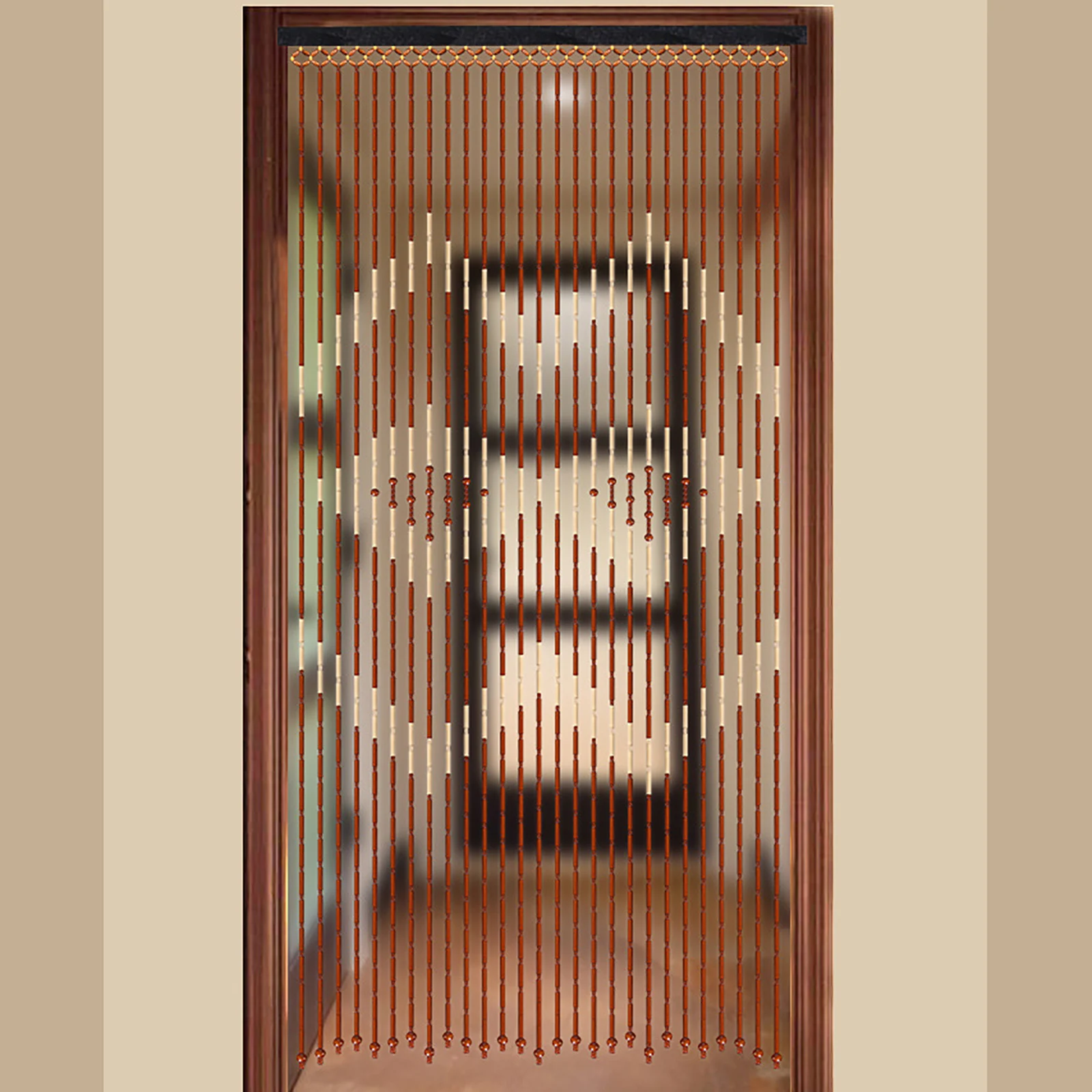 Door Beads Curtain, 27 Lines Bamboo Wood Door Curtain 90x175cm, Wooden Bead Curtain With Jagged Pattern