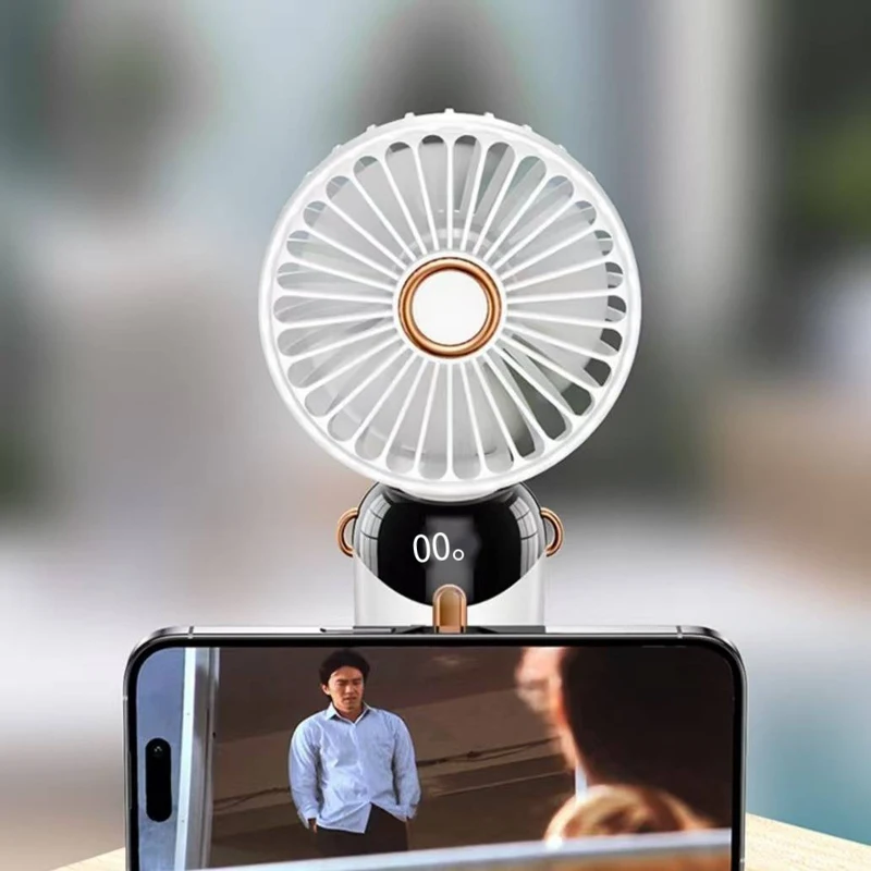 USB Handheld Mini Fan Foldable Portable Neck Hanging Fans  USB Rechargeable5 Speed Fan with Phone Stand and Display Screen