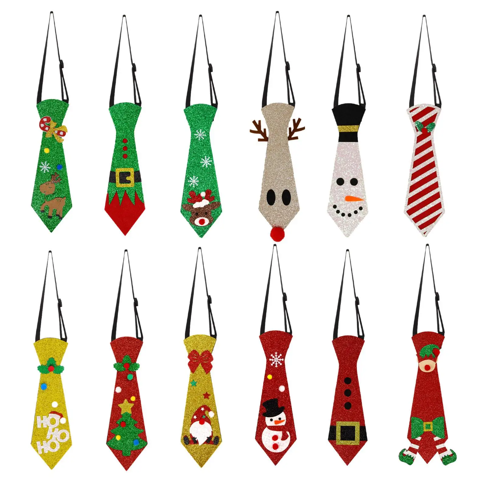 Merry Christmas Tie Fancy Dress Fun Party Felt Cloth Holiday Necktie Festive Themes for Kids Christmas Gift Family Gathering
