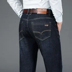 Pantalones vaqueros ajustados elásticos rectos para hombres, pantalones de cintura media, moda cómoda, negocios de ocio, jóvenes de mediana edad, otoño e invierno, nuevo