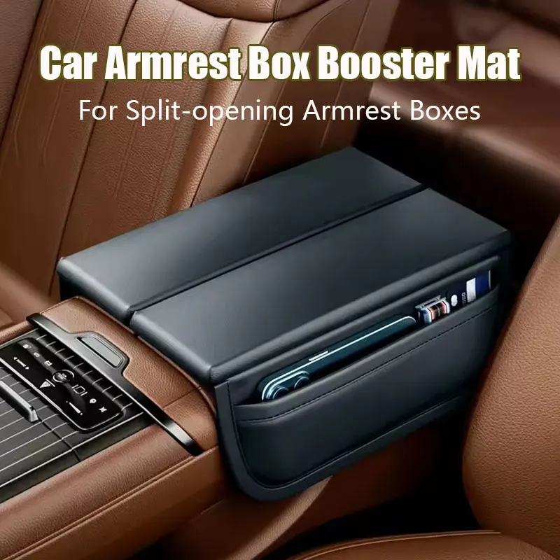 

Pu Leather Car Double-opening Armrest Box Pad Center Console Arm Rest Protector Cover with Storage Pocket Elbow Rest Cushion Mat