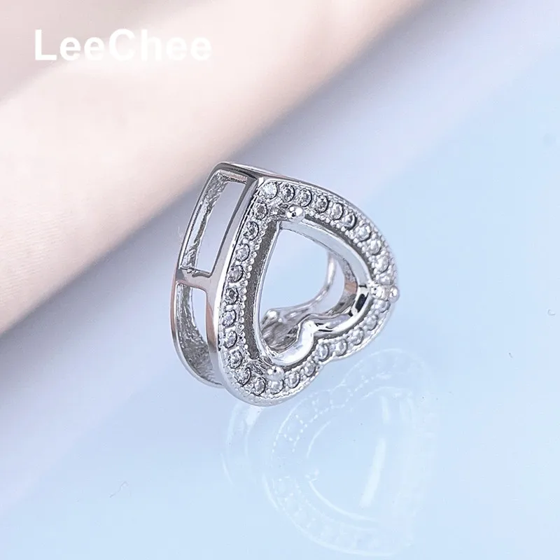 Pendant Base for 8MM 2CT Heart Sharp Gemstones or Moissanite Jewelry Making Real 925 Sterling Silver Handmade Women Necklace DIY view 4