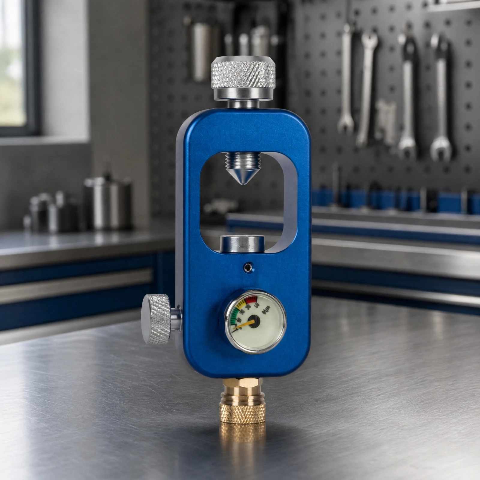 Aluminum Alloy Gas Cylinder Adapter with Pressure Gauge Compact Threaded Gas Transfer Adapter with Inflation Interface