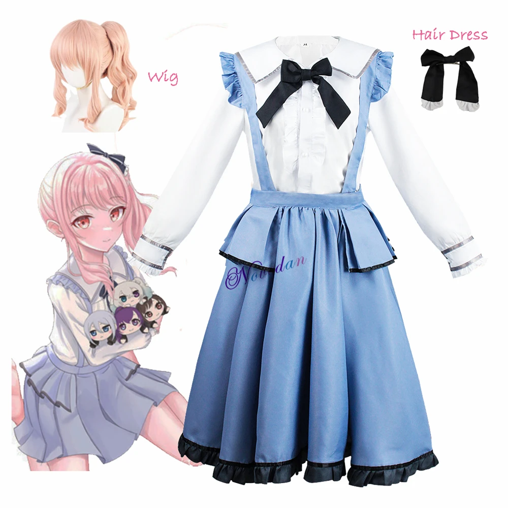 Akiyama-traje de sirvienta de Cosplay Mizuki, peluca de Proyecto de Anime Sekai, vestido de volantes de Lolita de escenario colorido, uniforme de niña, disfraz de Halloween