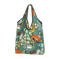 Custom Fox Textured Woodland Grocery Shopping Bags Shopper Tote Shoulder Bag Big Capacity Portable Animal Graphics Art Handbag