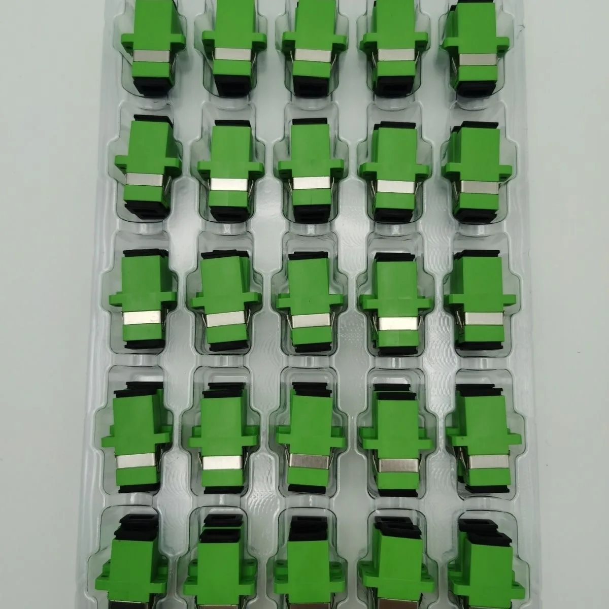Adaptador de fibra óptica SC/APC 100 Uds SM Simplex SC APC verde SX conector acoplador de fibra óptica de plástico monomodo SC-SC FTTHELINK