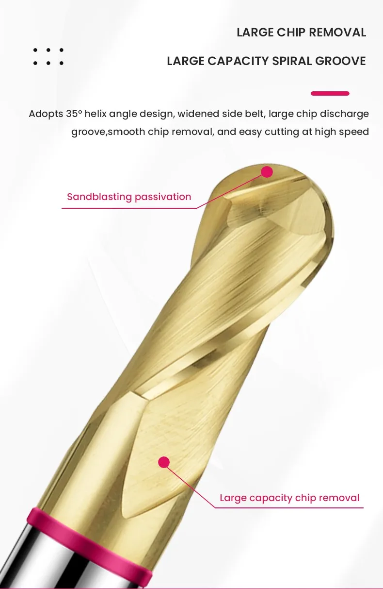 AZZKOR TGP-HRC70 2F Schaftfräser mit Farbring, Balchals AD-Beschichtung, Wolframstahl-Hartmetall-Kugelfräser für CNC-Maschinen – Detail 8