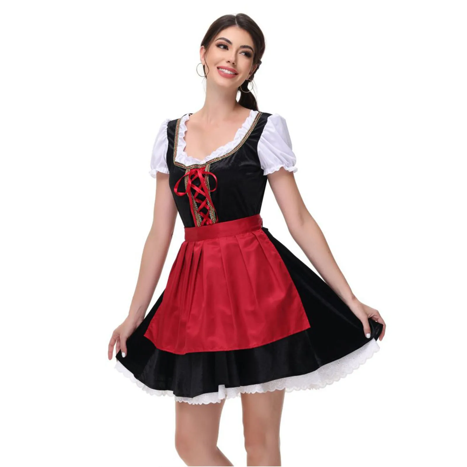 Women Traditional German Bavarian Beer Girl Costumes Party Dresses Sexy Oktoberfest Festival Dirndl Dress Retro Medieval Costume