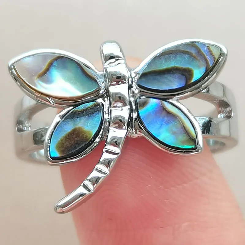 New Zealand Abalone Shell Turtle Butterfly Dragonfly Round Oval Women Men Ring  adjust PWB1152