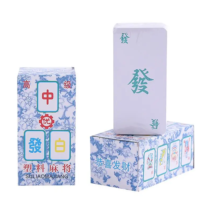 Juego de cartas Mahjong portátil, juego de mesa de PVC, para fiestas de reunión, familiares y amigos, 136 hojas por juego