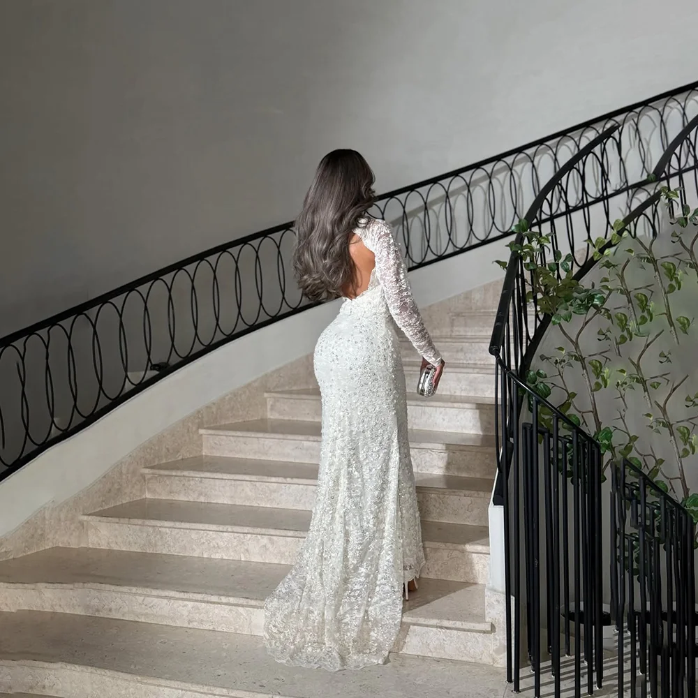 Elegant Party Dresses for Women Sweetheart Neck Long Sleeves Lace Applique Mermaid Evening Dress Opne Back Prom Gowns Customized