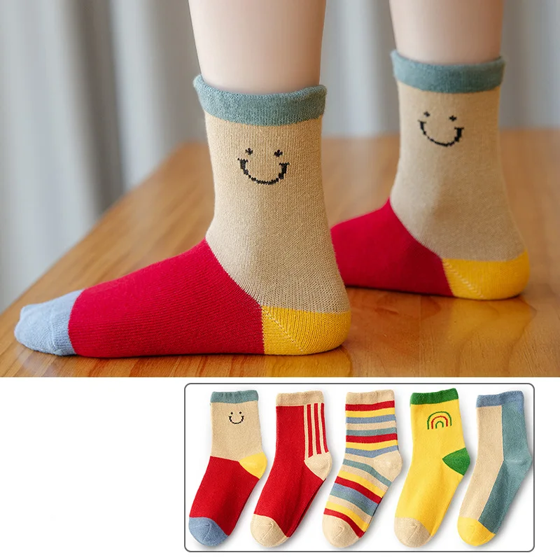 5 Pairs /lot Cute Baby Girls Socks Autumn Rainbow Stripes Cotton Children socks Infant Toddler Boy Socks Kids Calcetines 1-12Y