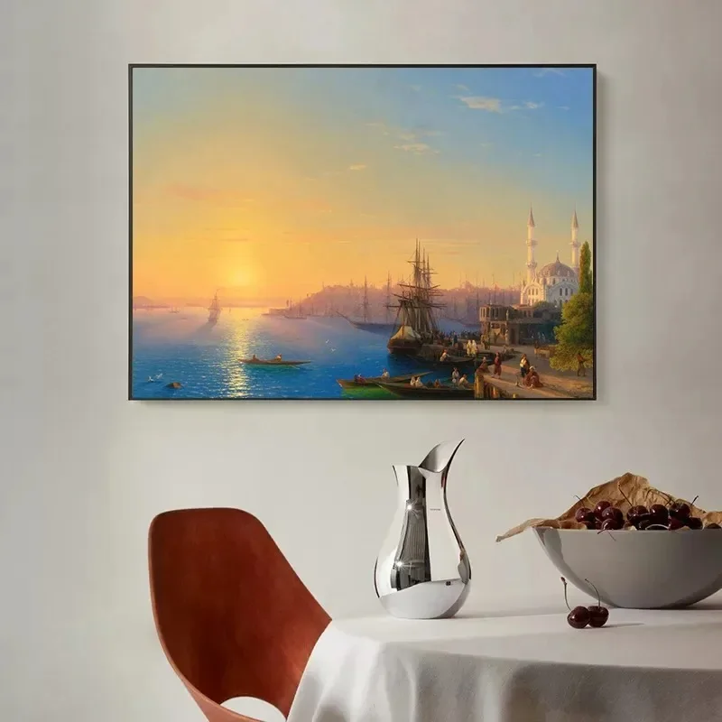 لوحة قماشية لديكور المنزل ، فن جداري ، عمل فني ، سفينة الأمواج عند غروب الشمس ، ملصق مارتن ذو الغطاء ، غرفة المعيشة ، كوادرو