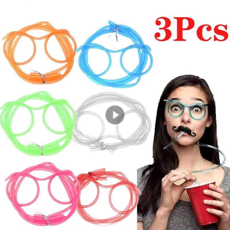 

3Pcs Straw Glasses Funny Soft PVC Glasses Flexible Drinking Straws Kids Party Supplies Bar Supplies Accessories Creativity Tools