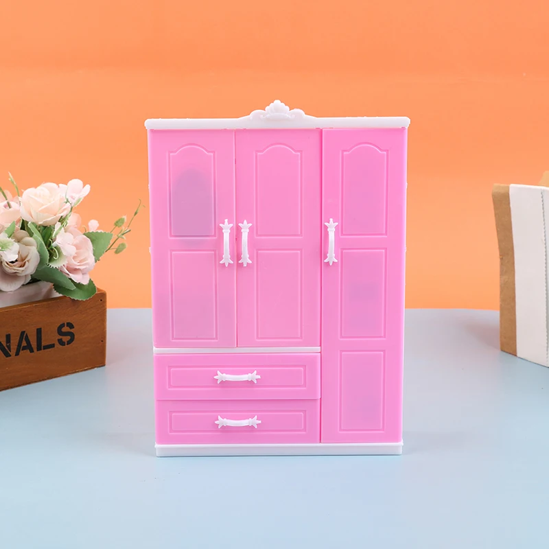 1/12 1/6 Dollhouse Miniature Pink Plastic Wardrobe for Dolls House Accessories