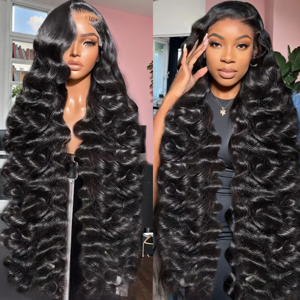 

300 Density HD 13X6 Curly Loose Nature Wave Lace Front Human Hair Wigs Transparent 40 Inch 13x4 Deep Water Wave Lace Frontal Wig