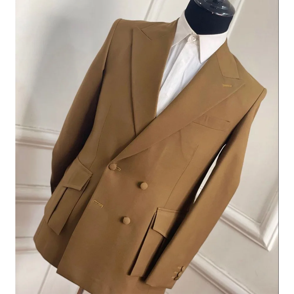 

Светло-коричневый мужской пиджак цельный повседневный двубортный пиджак с пиковыми лацканами модный красивый формальный вечерний блейзер для выпускного вечера