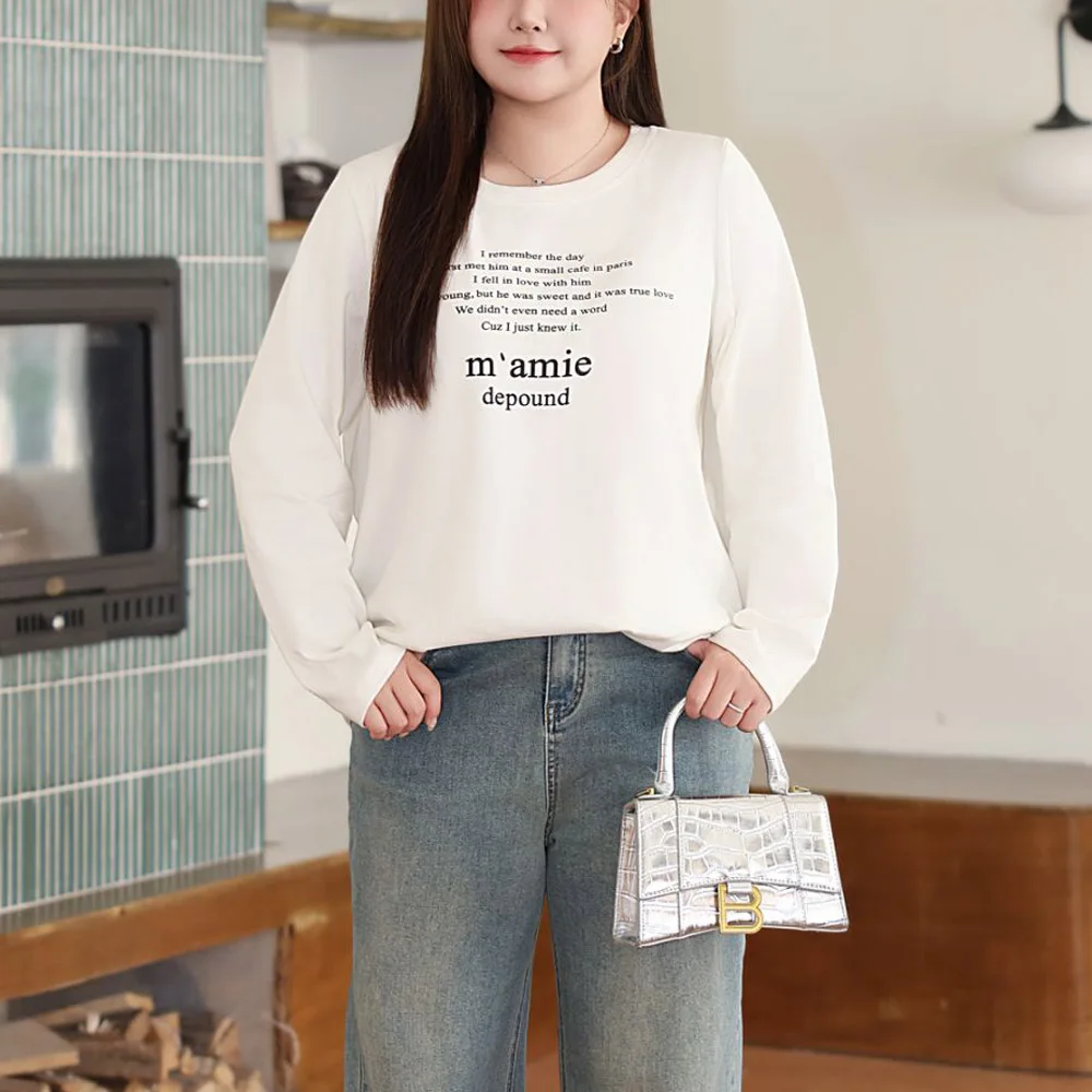 Loose T-Shirt Women Plus Size Autumn Winter Casual Clothing Good Quality Simple Letter Print Brushed Tees French Basic Top N8606