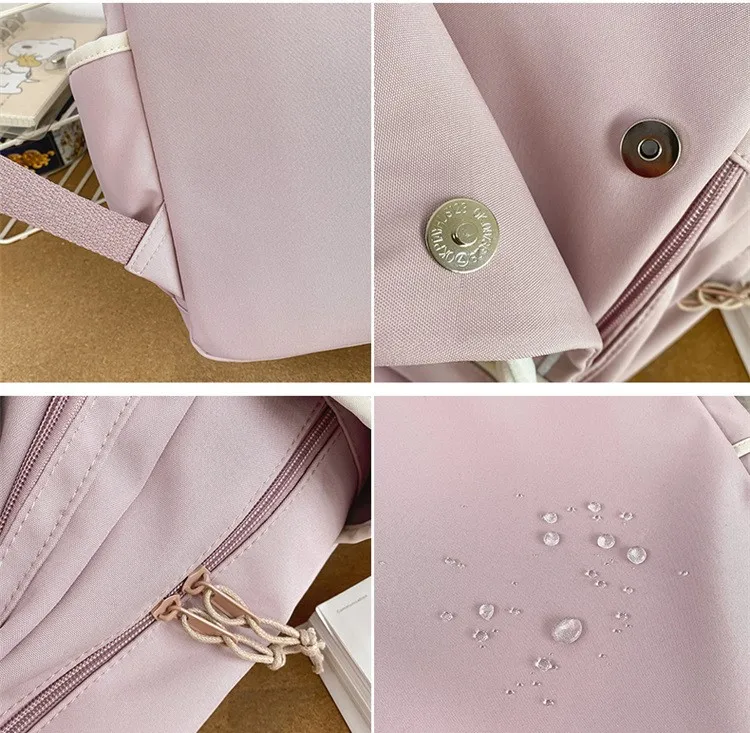 Soft Backpack Casual Teen Girls  Junior High School Students Laptop Bookbag Kawaii Nylon Cute Ear Pink Rabbit Backpacks