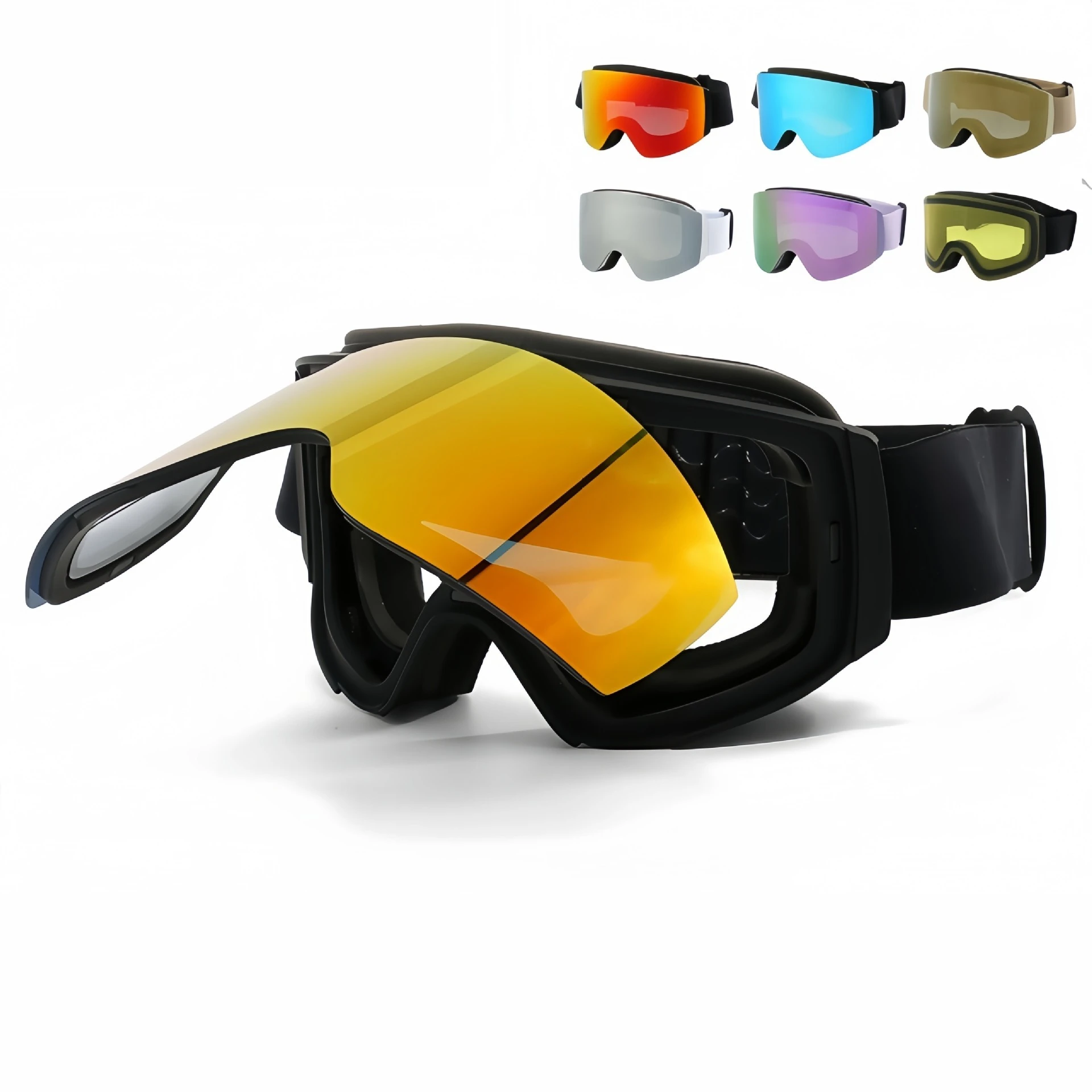 نظارات تزلج قابلة للطي مع طبقة مزدوجة مضادة للضباب وحماية من الأشعة فوق البنفسجية، مريحة وواسعة الرؤية لتسلق الجبال والتزلج في الهواء الطلق