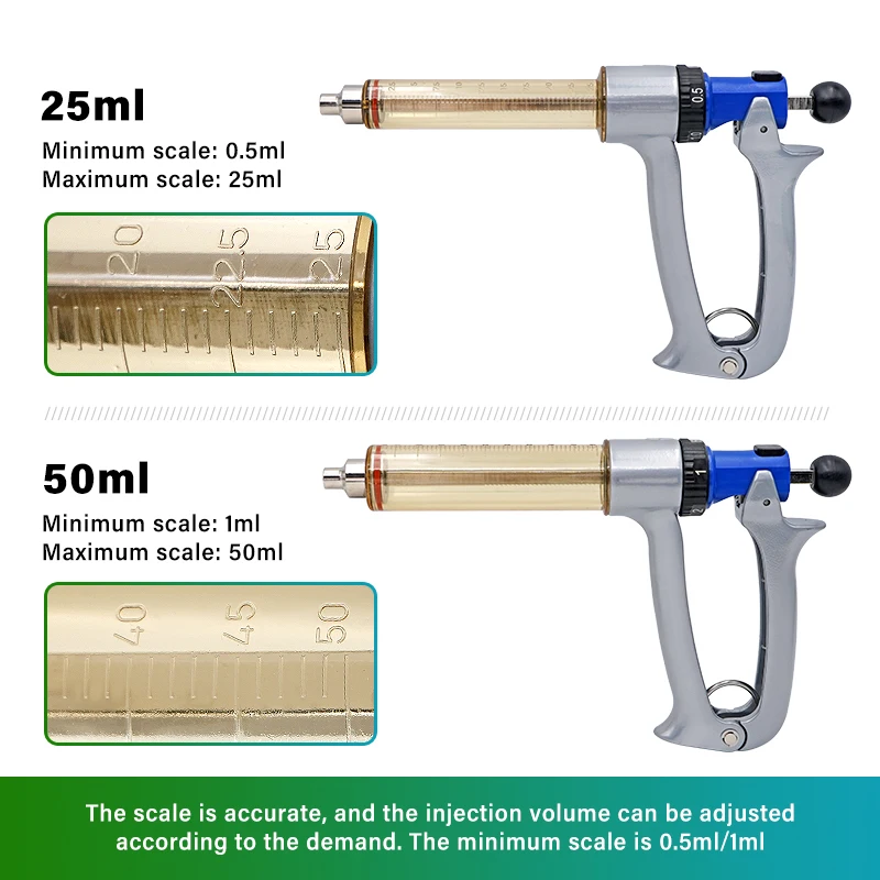 25ml/50ml Semi-Automatic Continuous Syringe Adjustable Vaccine Injector Injection for Using On Pig Cattle Sheep Chicken 1 Pc