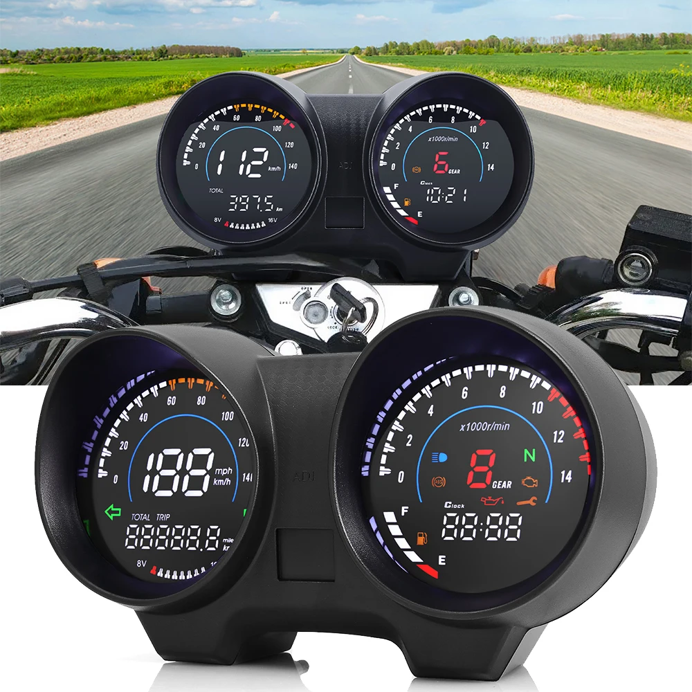 LCD Digital Motorcycle Speedometer Moto Speed Gauge mph/kmh With Tachometer high beam lights signal lights For MAX125 Brazil