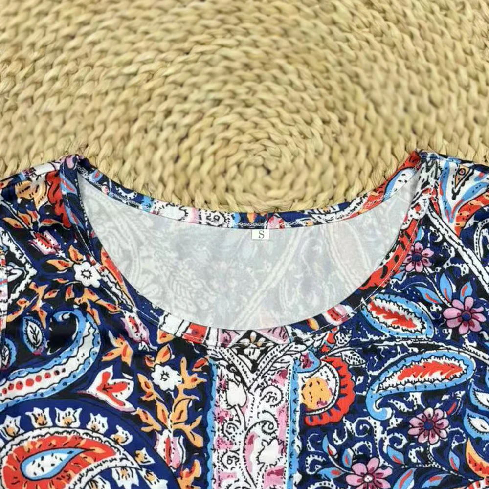 2026新作 レディース 欧米風プリントノースリーブタンクトップワンピース、クルーネック、ウエストシェイプ＆スリム、バケーション向け