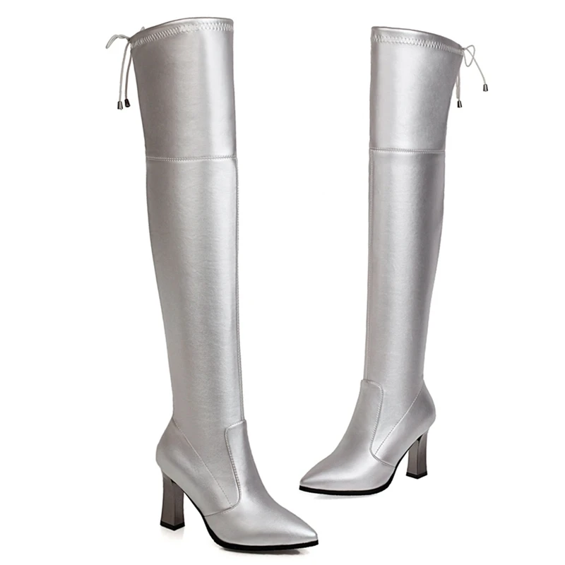 Elastic Thigh High Boots Women Shoes Sexy Slim Long Over the Knee Boot Female Fashion Brown Silver Black Winter Shoe Big Size 45 view 5