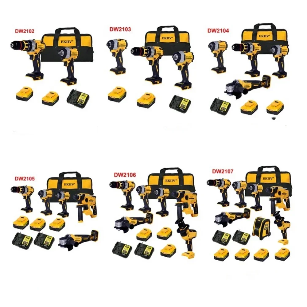 

EKIIV Wholesale Cordless Power Tool Set Cordless Drill Combo Kit 12 Piece Cordless Electric Multi-function Combination Kit