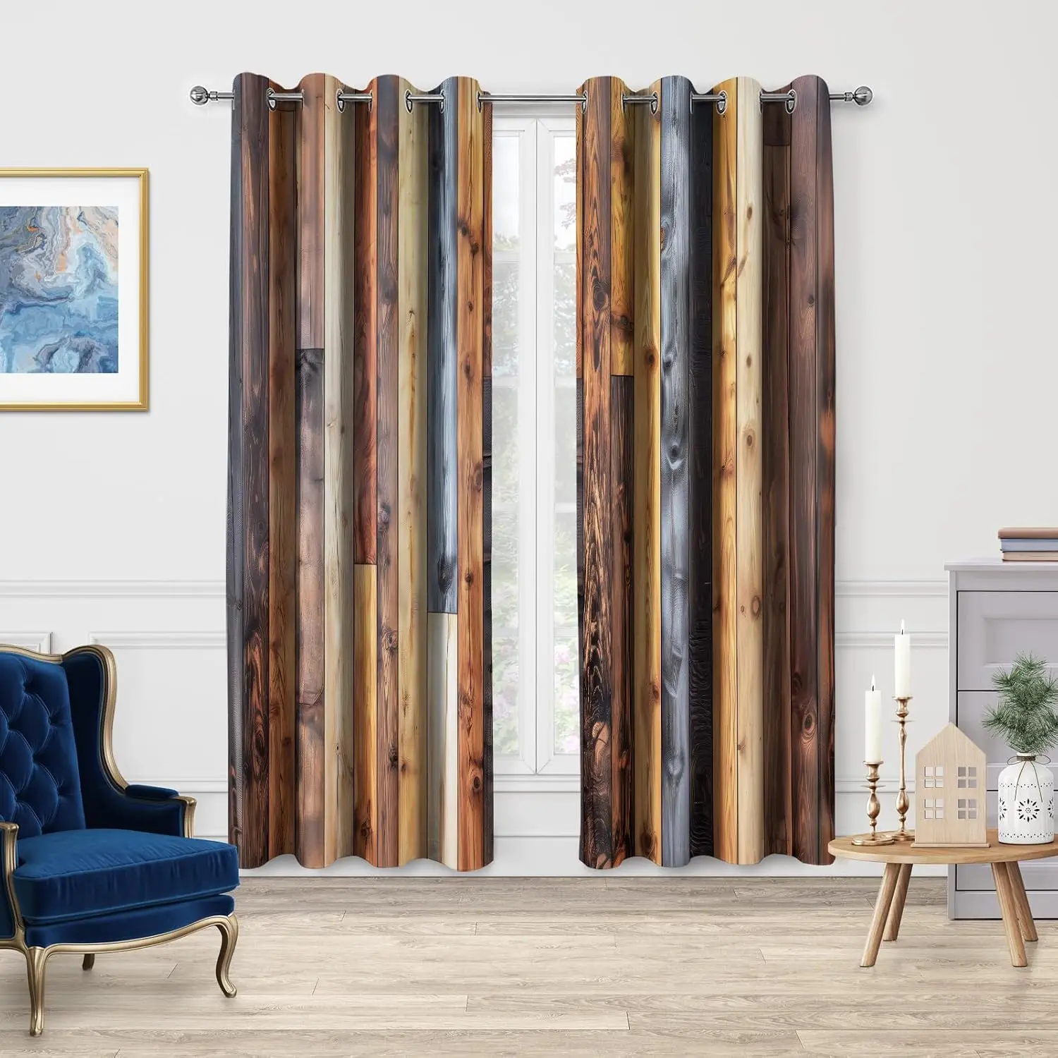 Rustic Wood Grain Planks Curtains Polyester Drapes Modern Farmhouse Slats Window Panels Luxury Curtains for Living Room Bedroom