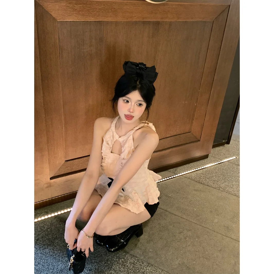 Short Beautiful Halterneck Top Women's Design Sense Summer Sweet Girl Pure Desire Suspenders