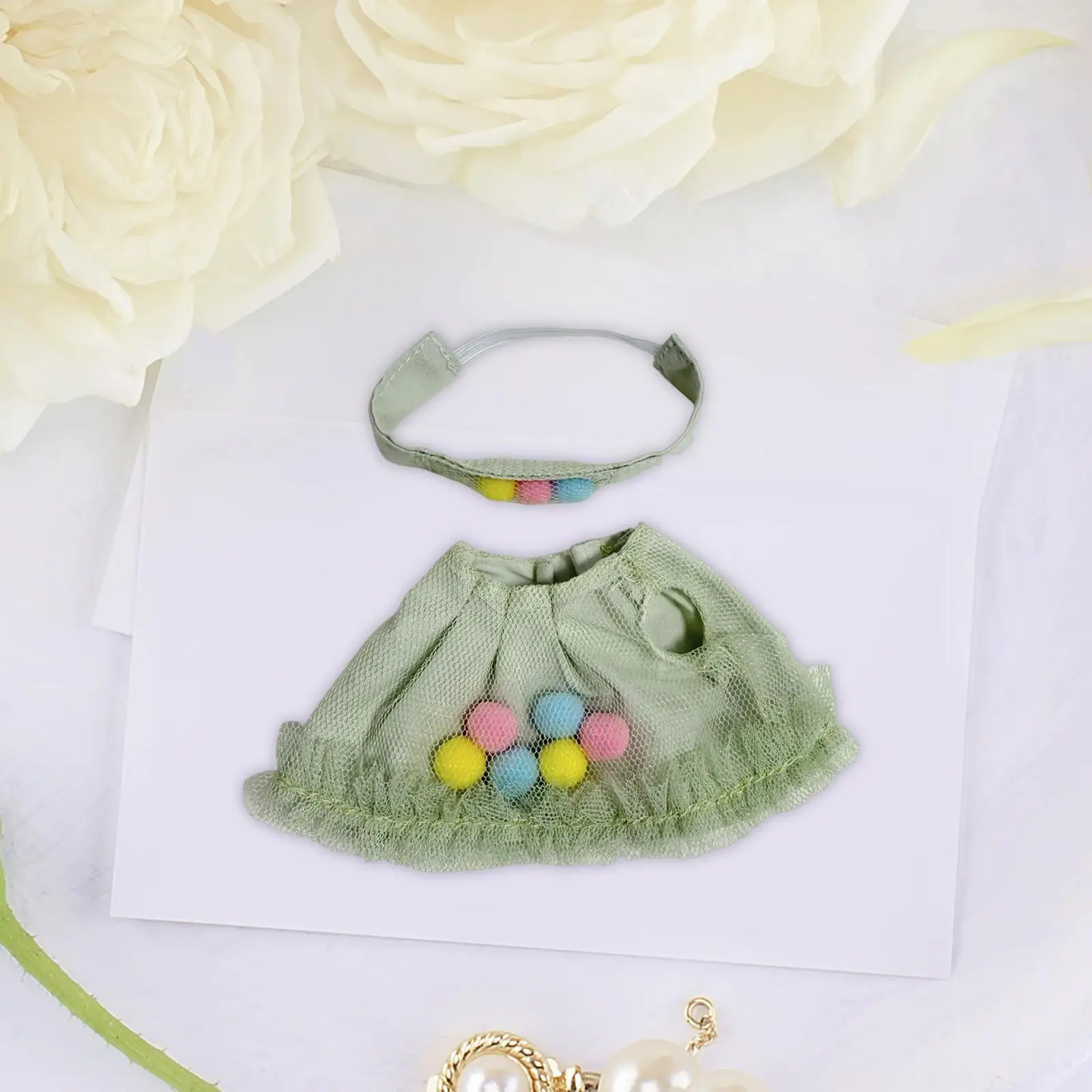 Zestaw ubranek dla lalek, kostium dla lalek 15-17 cm, rękodzieło DIY, dekoracja, stylowa spódniczka i nakrycie głowy, akcesoria, bez lalki, zielony