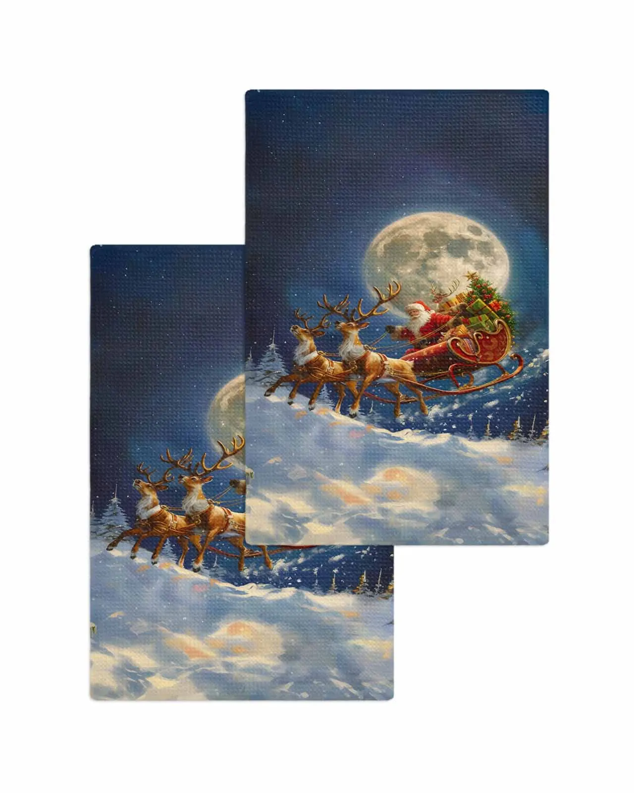 Christmas Santa Claus Elk Gift Moon 30*30cm Waffle Microfiber Kitchen Towel Soft Cleaning Cloth Scouring Pad Wiping Rag