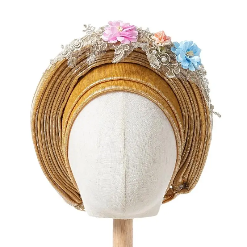 652F African Design Turban Hat Bandana Headwrap for Women Adjustable and Breathable Head Scarf For Wedding Bride Dressingup