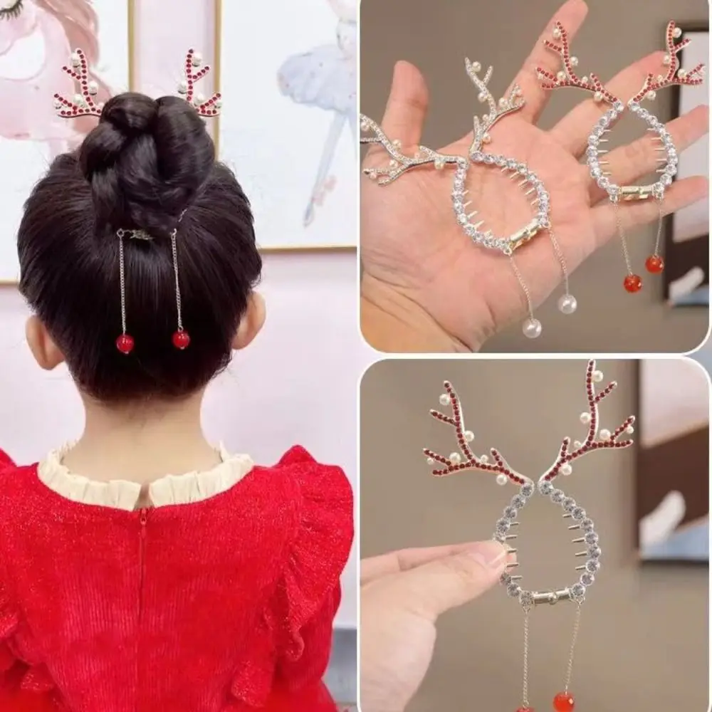 

Hair Accessories Christmas Reindeer Ponytail Bun Holder Cute Hair Bun Headwear Ponytail Hair Clip with Pearls and Crystal