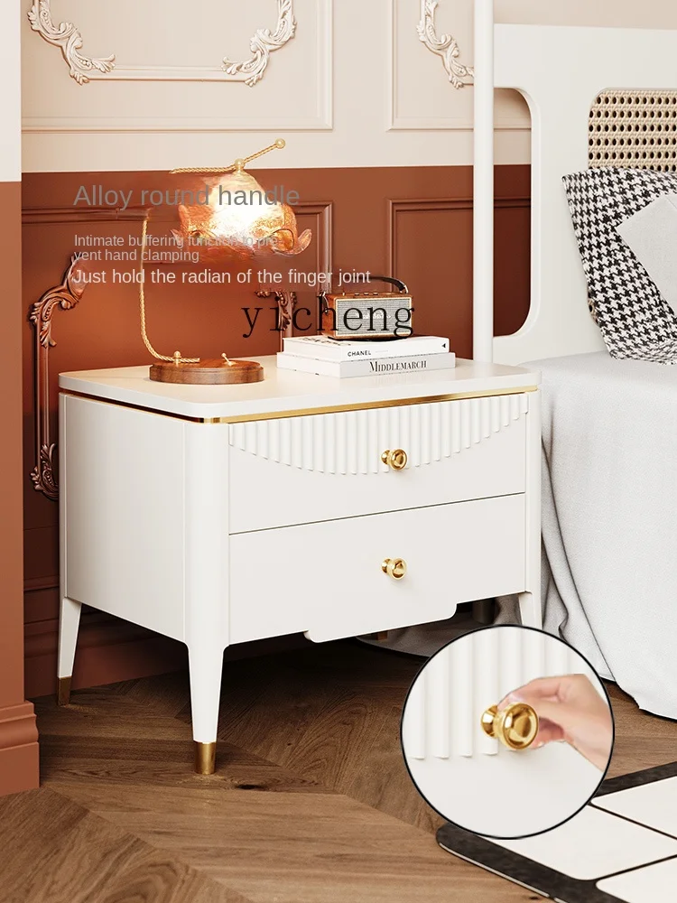 ZC New Retro Bedroom Solid Wood Bedside Cabinet Mid-Ancient Style Small Apartment High-End Bedside Locker