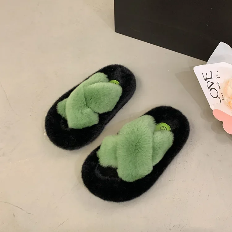 Thick Soled Woolen Slippers for Women's Outerwear 2023 New Autumn and Winter Fashion Woolen Cotton Slippers