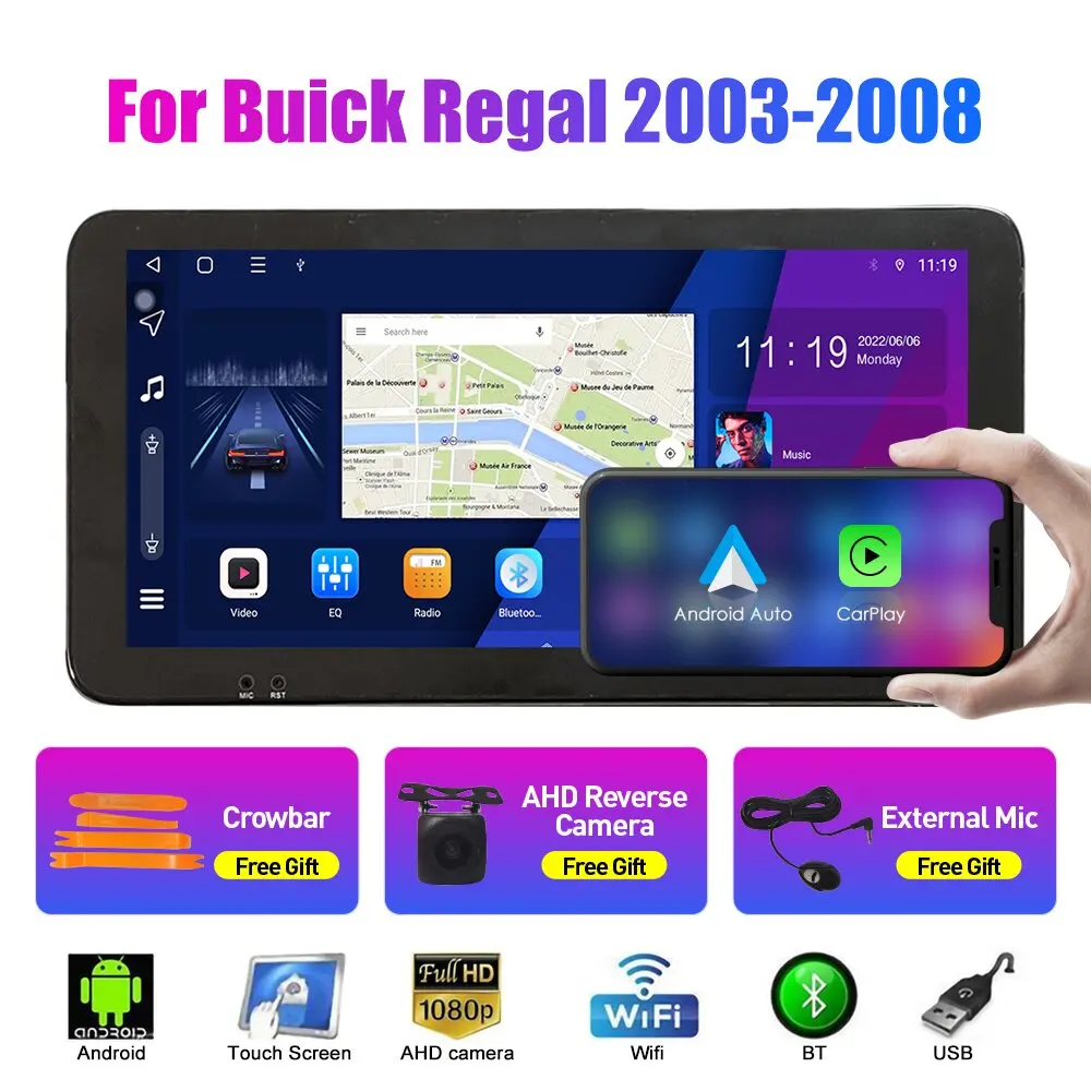 

Автомобильный радиоприемник 10,33 дюйма для Buick Regal 2003-2008 2Din Android Восьмиядерный автомобильный стерео DVD GPS навигатор плеер QLED экран Carplay