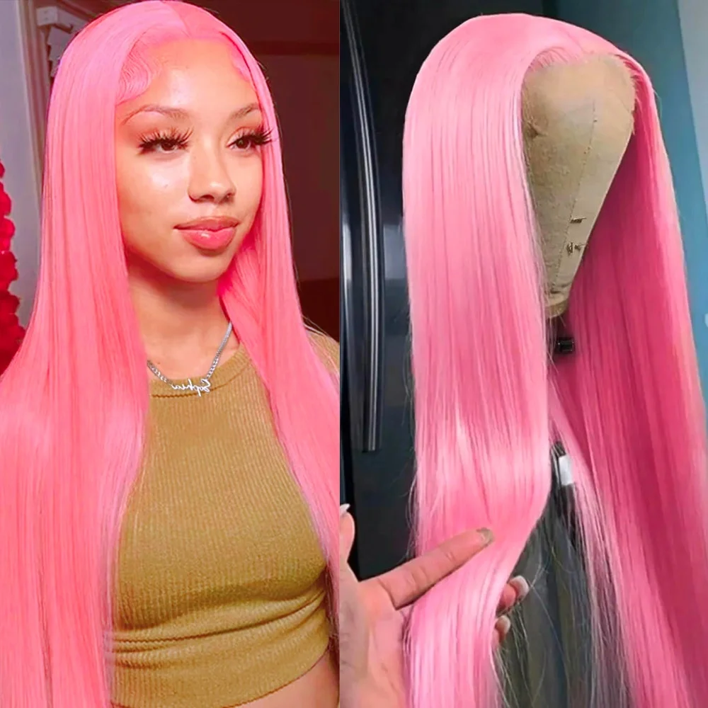 

Natural Long Synthetic Straight Hair Wigs Cosplay Wigs Natural Hairline 24 Inch Heat-Resistant Pink Wigs For Women Glueless wigs