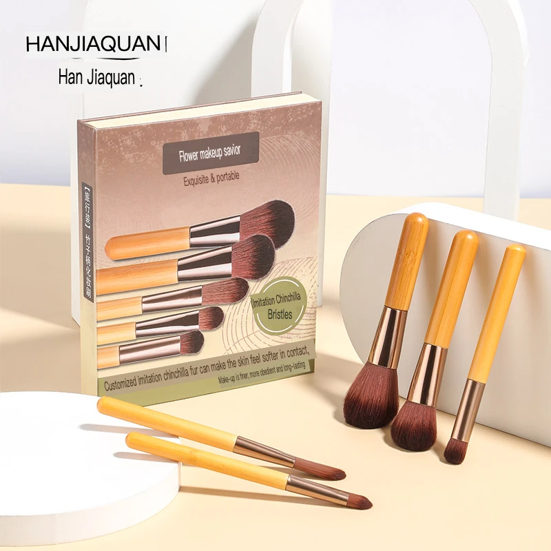 

5 Bamboo Bing Set With Paper Box Packaging And Printed Instruction Manual Makeup Brush Mini makeup brush