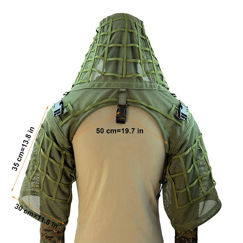 Taktischer Ghillie-Anzug, atmungsaktive Ghillie Viper Hood mit 3D-Blattstreifen, Scharfschützmantel für Wargame, Jagd, CS – Detail 33