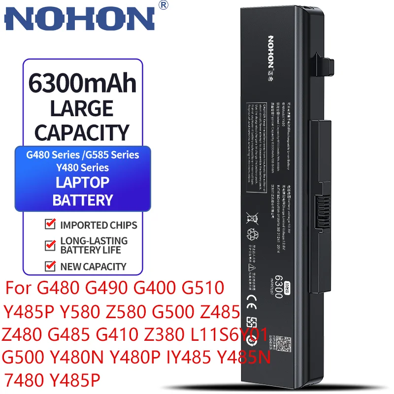 

NOHON Y480 Laptop Battery For Lenovo LE G490 G400 G510 Y485P Y580 Z580 G500 Z485 Z480 G485 G410 Z380 L11S6Y01 G500 Y480N Y480P