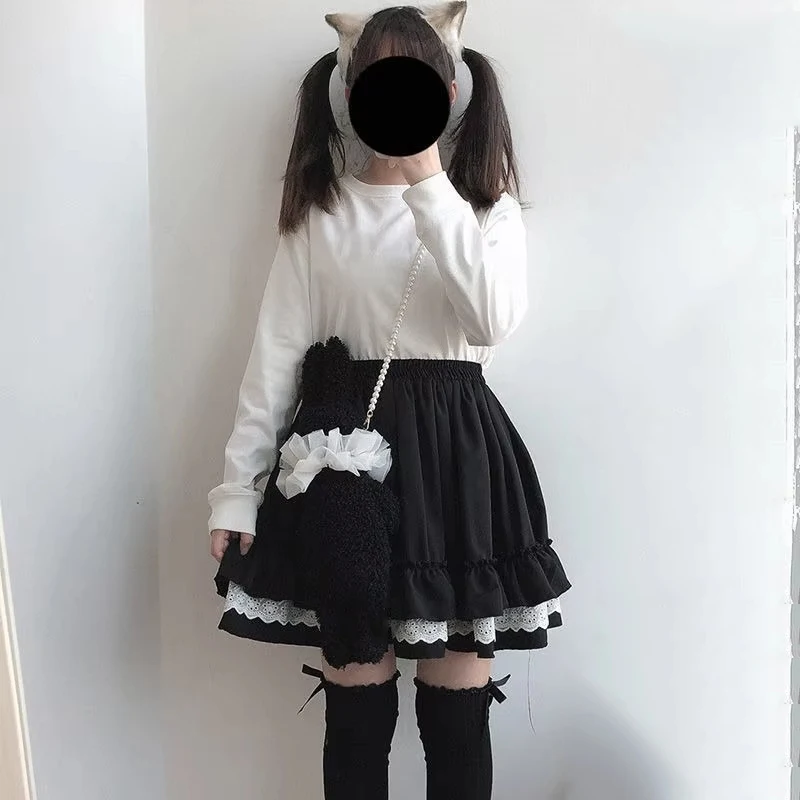 Faldas de pastel combinables con retazos de encaje de verano Y2k E-girl falda acampanada de cintura alta para Mujer 2025, nuevas Faldas negras sexis para Mujer