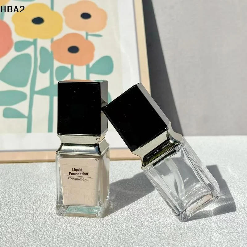 【H】15-40ml Empty Pump Bottle Glass Liquid Foundation Container Makeup Transparent Square Refillable Bottle Portable Pump Bottle