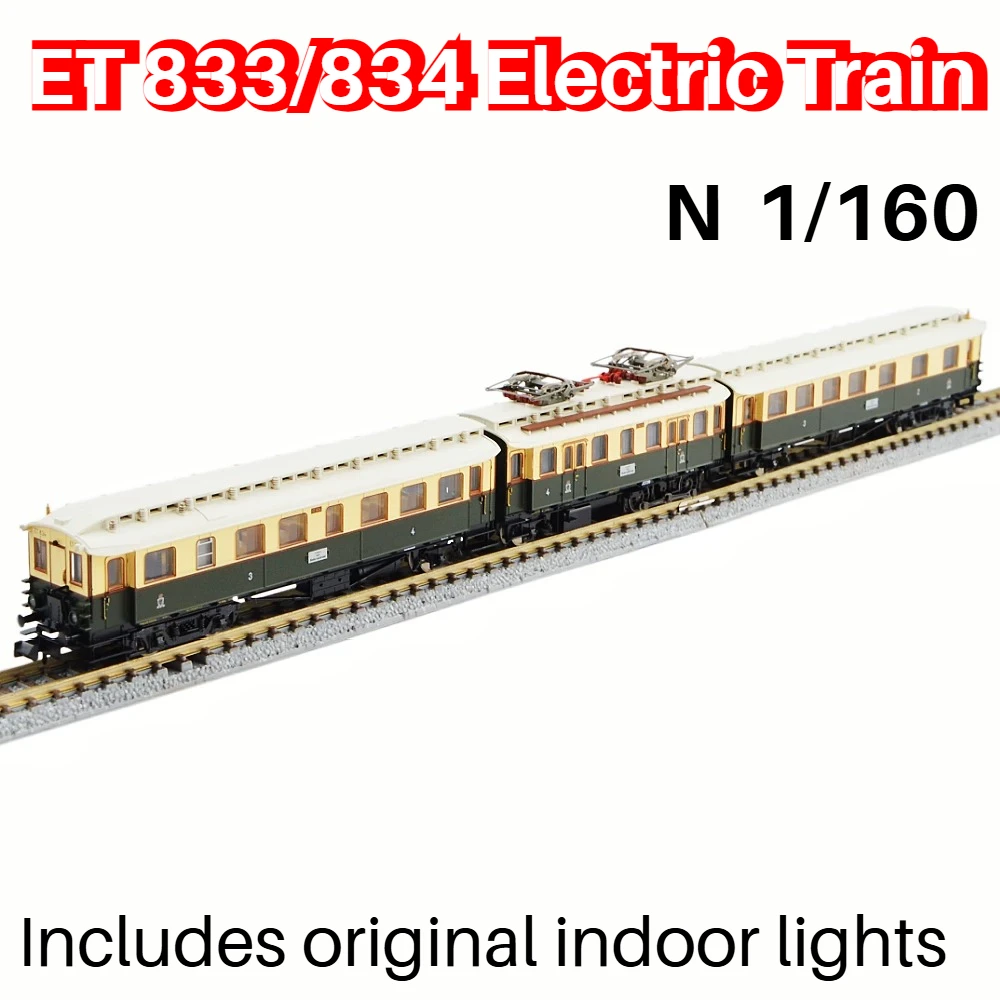 N Type 1/160 Train Car Model ET 833/834 Electric Train 12429 with Original Interior Lights DC Version 3 Car Train Model