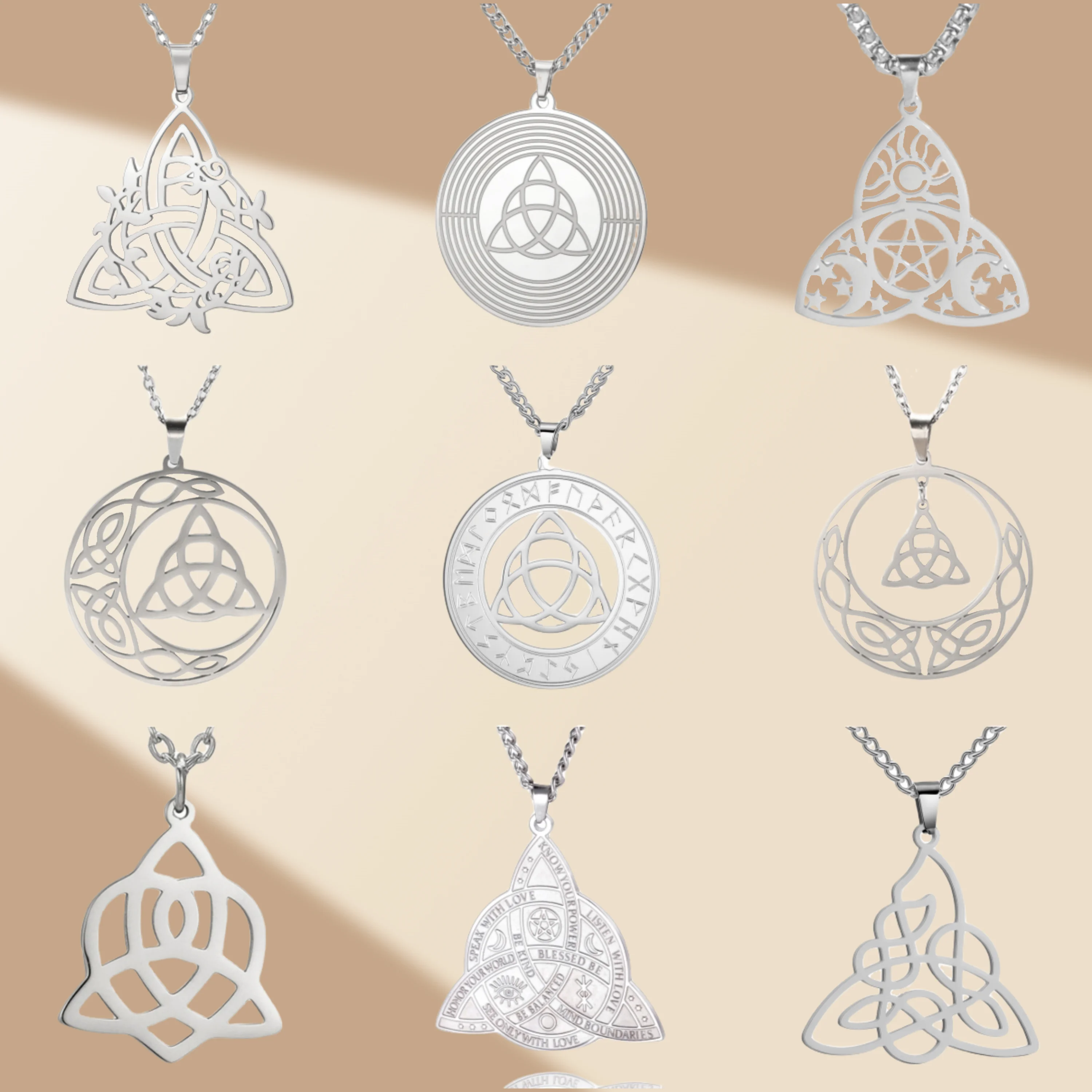 LIKGREAT Triquetra Symbol Pendant Necklace Stainless Steel Trinity Irish Celtic Witch Knot Amulet Religious Jewelry Gifts